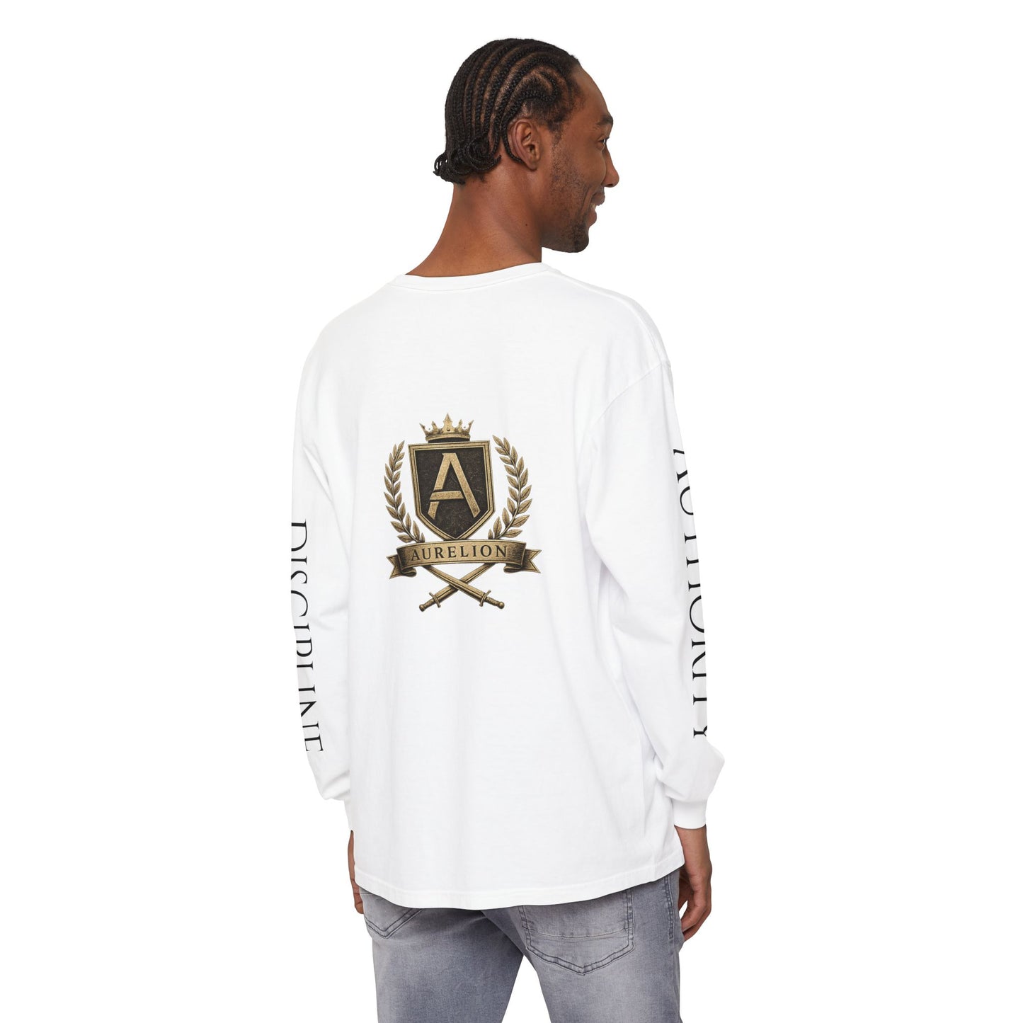 Aurelion Crest Long Sleeve Tee — 'Aurelion' Shield & Laurel Graphic