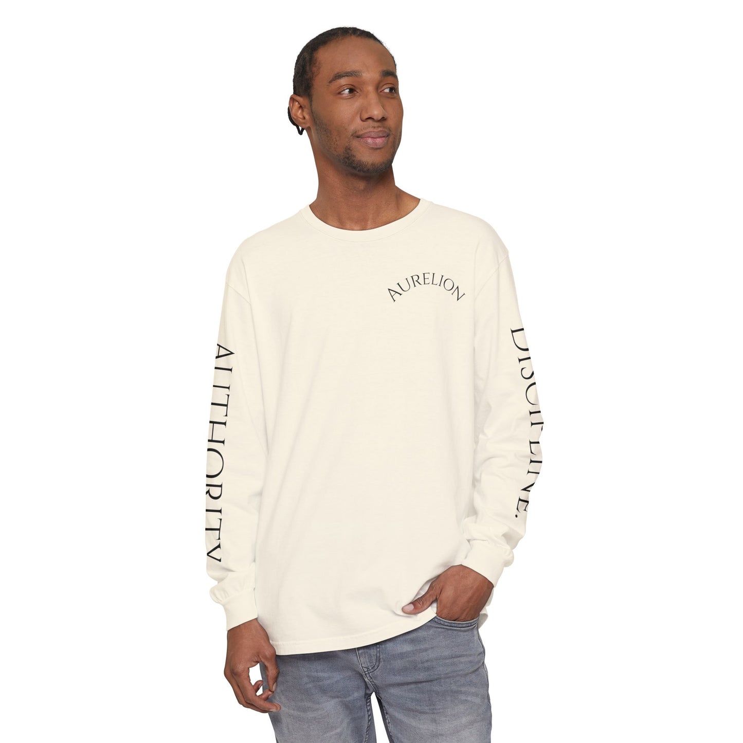 Aurelion Crest Long Sleeve Tee — 'Aurelion' Shield & Laurel Graphic