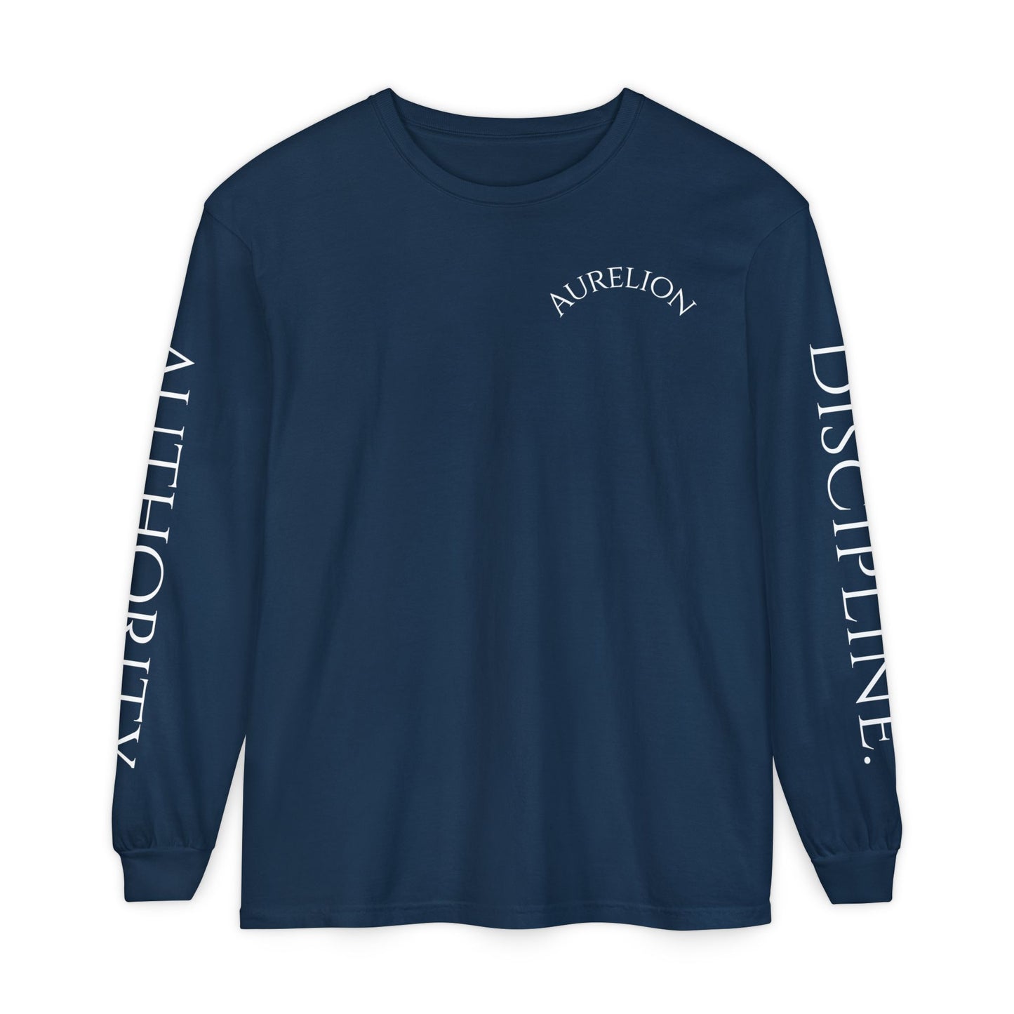 Aurelion Crest Long Sleeve Tee — 'Aurelion' Shield & Laurel Graphic