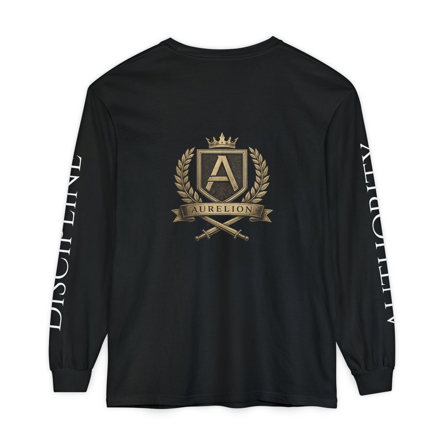 Aurelion Crest Long Sleeve Tee — 'Aurelion' Shield & Laurel Graphic