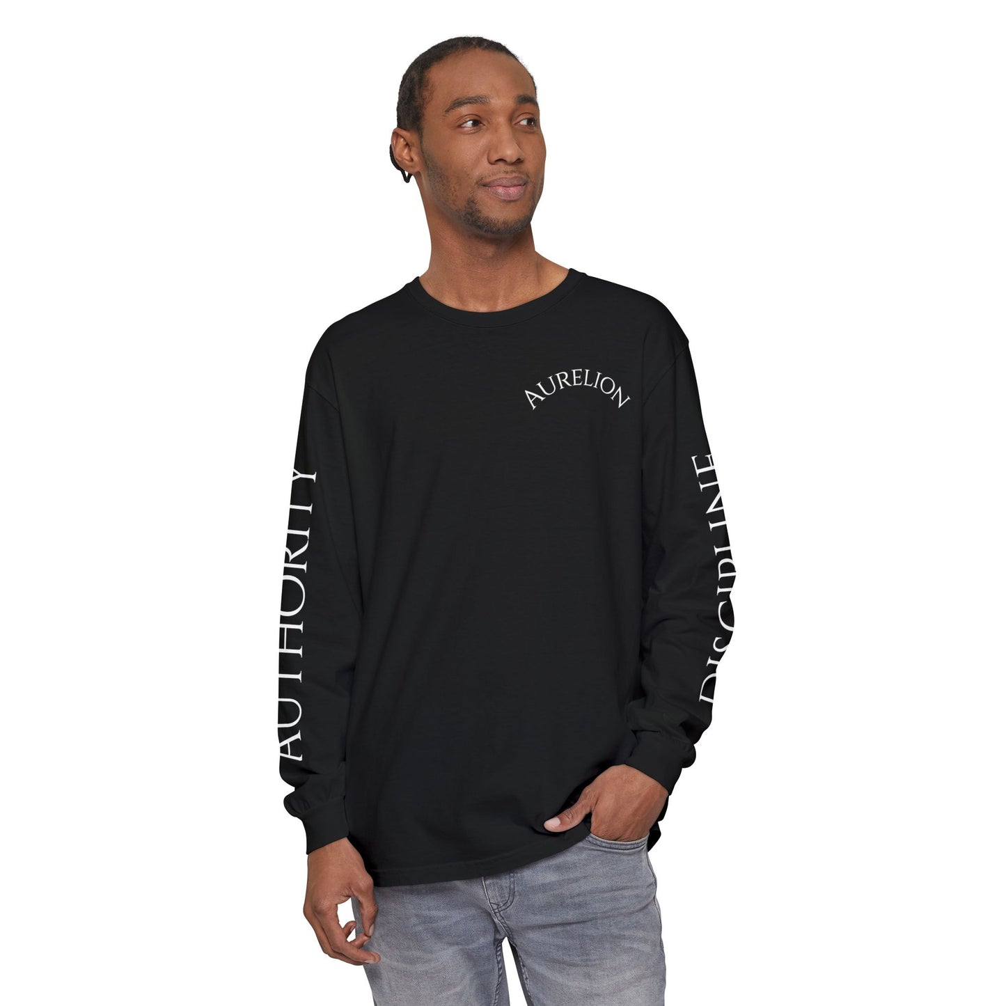 Aurelion Crest Long Sleeve Tee — 'Aurelion' Shield & Laurel Graphic