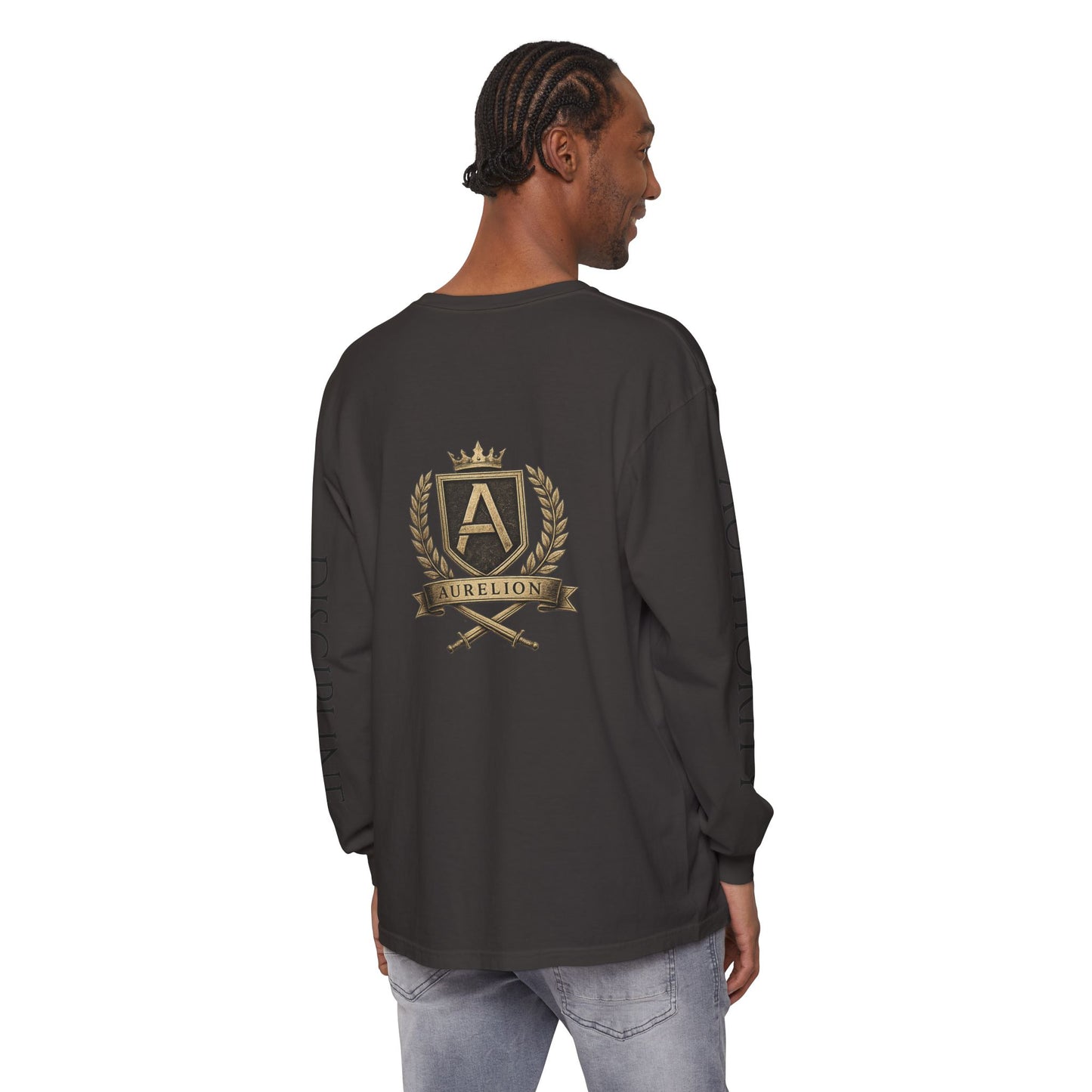 Aurelion Crest Long Sleeve Tee — 'Aurelion' Shield & Laurel Graphic