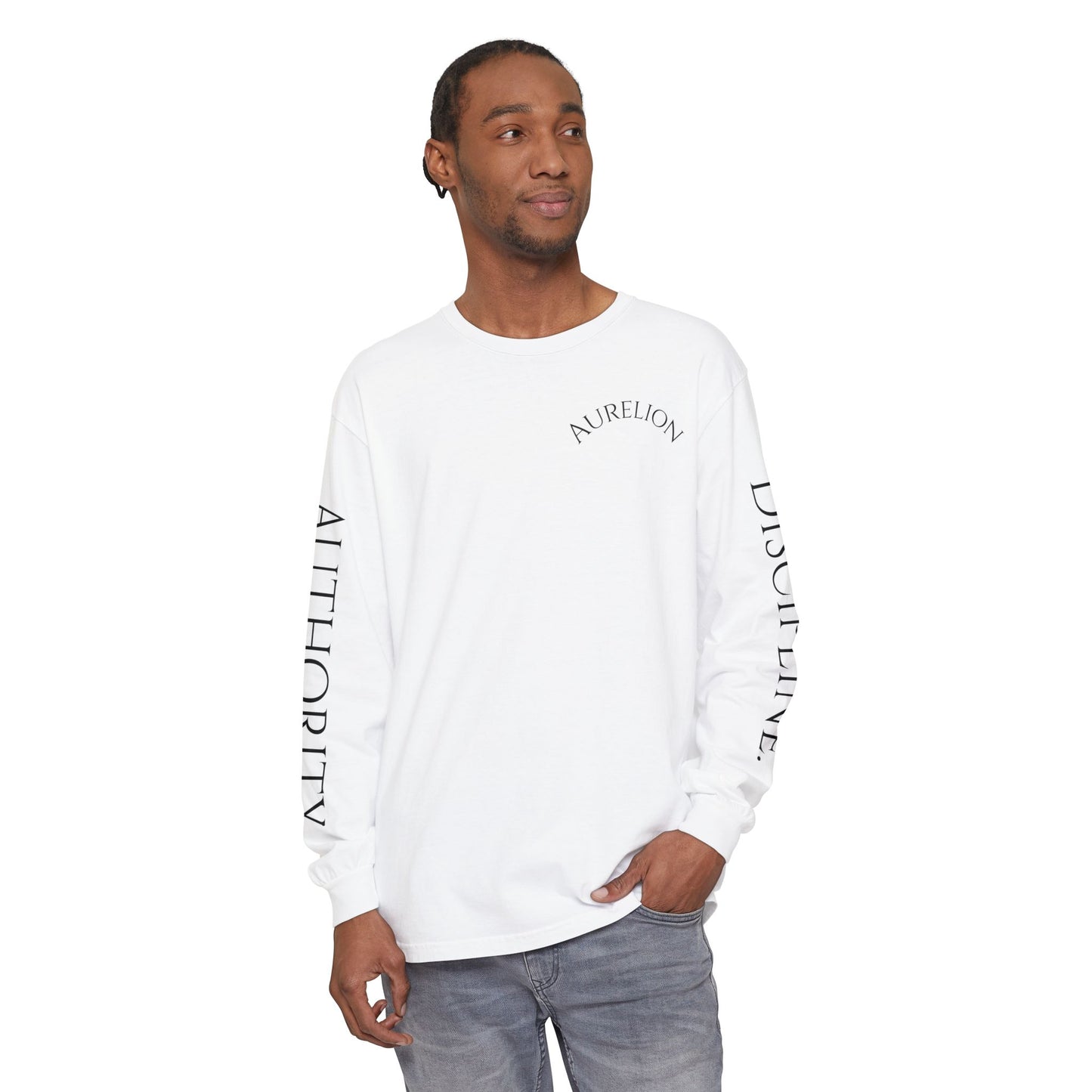 Aurelion Crest Long Sleeve Tee — 'Aurelion' Shield & Laurel Graphic